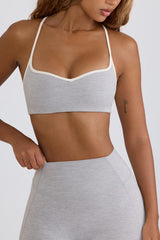 Soft Active Sweetheart-Neck Sports Bra in Grey Marl