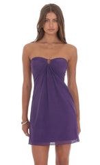 Embellished Mesh Strapless Dress in Purple