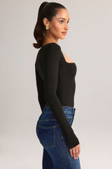 Modal Square-Neck Long-Sleeve Top in Black