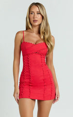Sweetheart Tie Back Scallop Detail Dress in Red  Showpo Exclusive