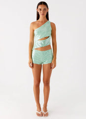 Travis Sequin Mini Shorts - Sage