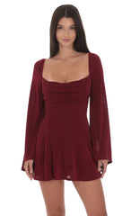 Slinky Flare Sleeve Dress in Burgundy