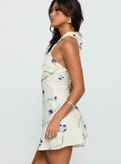 Havenna Halter Linen Blend Mini Dress Cream Floral
