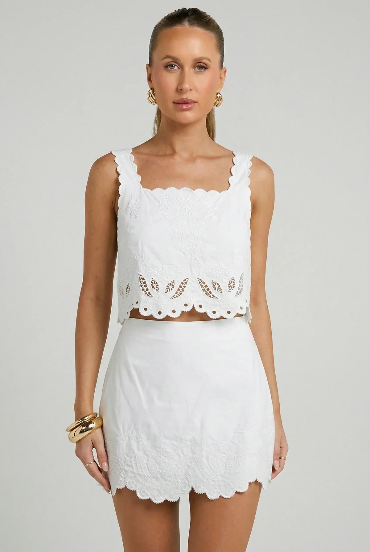 Evren Embroidered Scallop Top