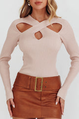 One Mind Cut-Out Neckline Knit Top Mocha