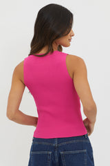 D'Lila V-Neck Ribbed Knit Top Hot Pink