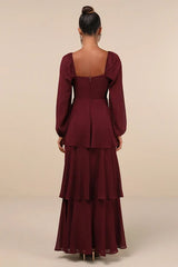 Tier to Enchant Burgundy Long Sleeve Tiered Maxi Dress