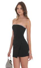 Strapless Rhinestone Bodycon Dress in Black