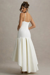 Mavis | Cream Halter-Neck Maxi Dress With High-Low Skirt