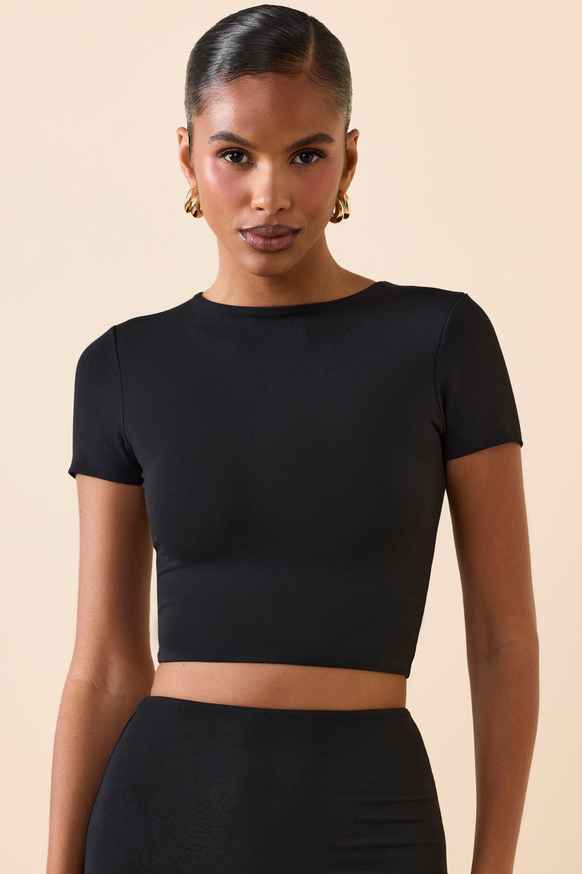 Cap Sleeve Crop Top in Black