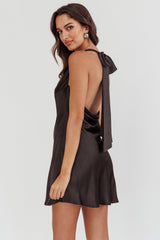 Champagne Showers Halterneck Slip Mini Dress Black