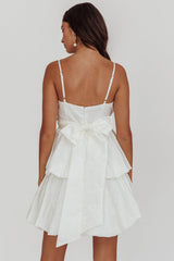 Zilara Bubble Hem Bow Mini Dress Jacquard White