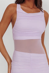 Sade Sheer Panel Ruched Maxi Dress Lilac