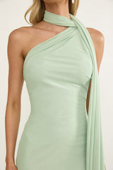 Ilyse Neck Scarf One-Shoulder Maxi Dress Mint