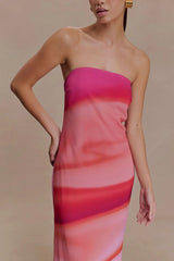 Amaya Strapless Chiffon Maxi Dress - Pink Sunset Print