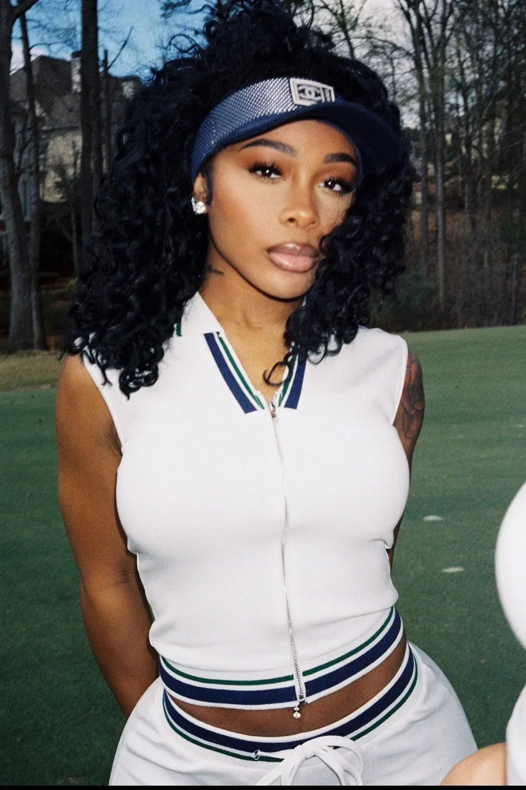 Ribbed Shirt Collar Two-Piece Set