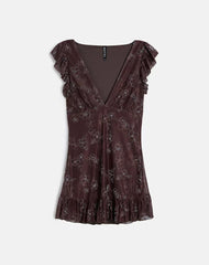 Motarika Mini Dress in Doodle Flower Flock Brown