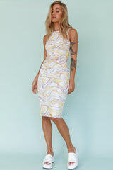 Sarafina Twist Accent Mesh Midi Dress Marble Yellow