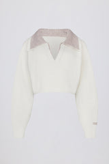 Soft Knit Layered Collar Cropped Jumper in Ivory