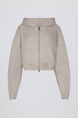 Soft Knit Zip-Up Cropped Hoodie in Beige