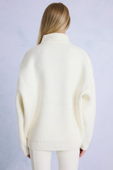 Knit Quarter-Zip Turtleneck Oversized Jumper in Burgundy