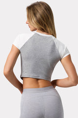 Graphic-Print Cropped T-Shirt in Grey Marl