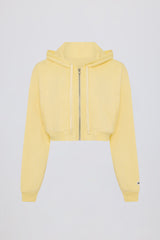 Terry Cotton Zip-Up Cropped Hoodie in Lemon
