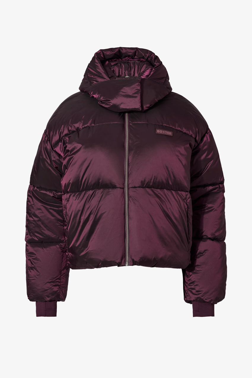 Waterproof Cropped Oversized Ski Jacket in Burgundy