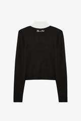 Knit Long-Sleeve Fitted Top in Black