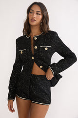 Kyomi Gold Button Tweed Shorts Black Gold