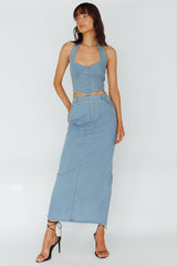 Zurich Pocket Maxi Skirt Denim Blue