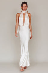 Italia Azure Halterneck Maxi Dress Oyster