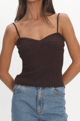 Prudence Ribbed Knit Cami Top Chocolate