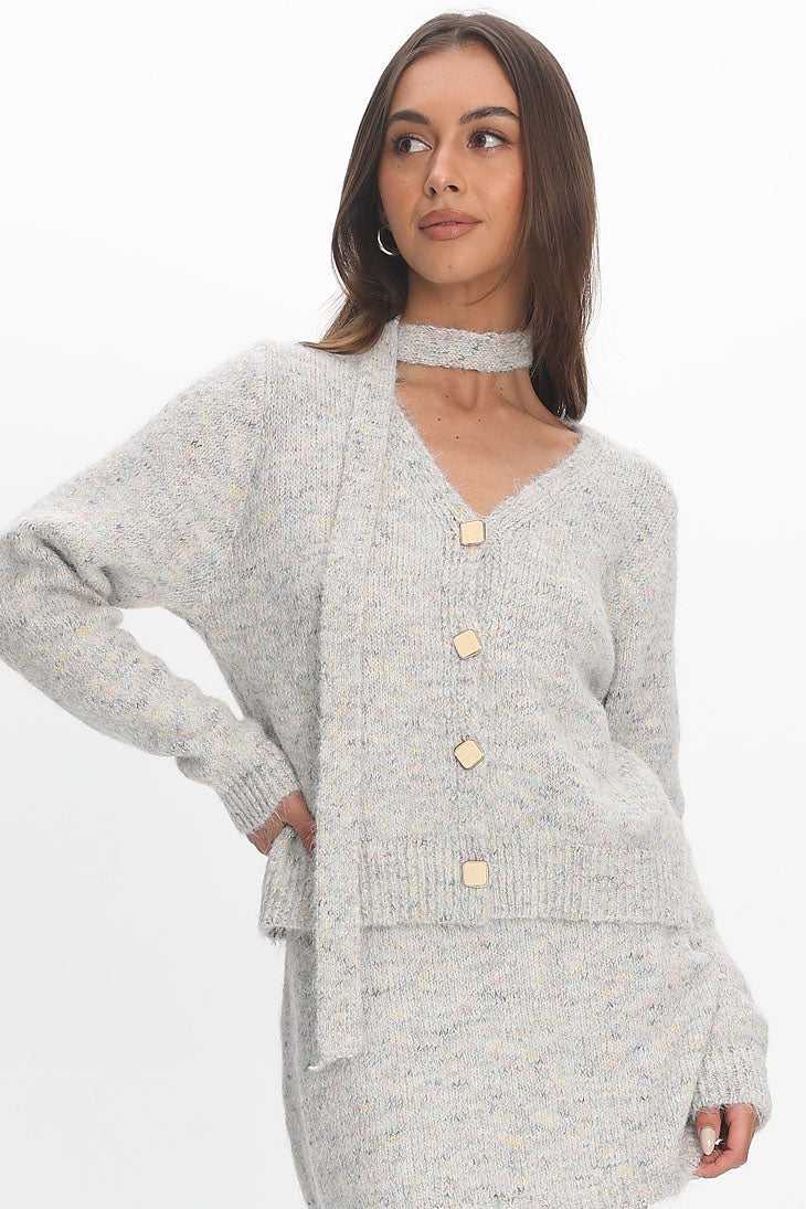 She's Good Button-Up Knit Top Grey