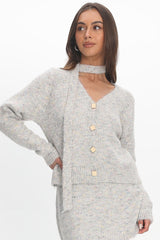 She's Good Button-Up Knit Top Grey