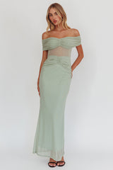 Silver Moon Off-Shoulder Maxi Dress Sage