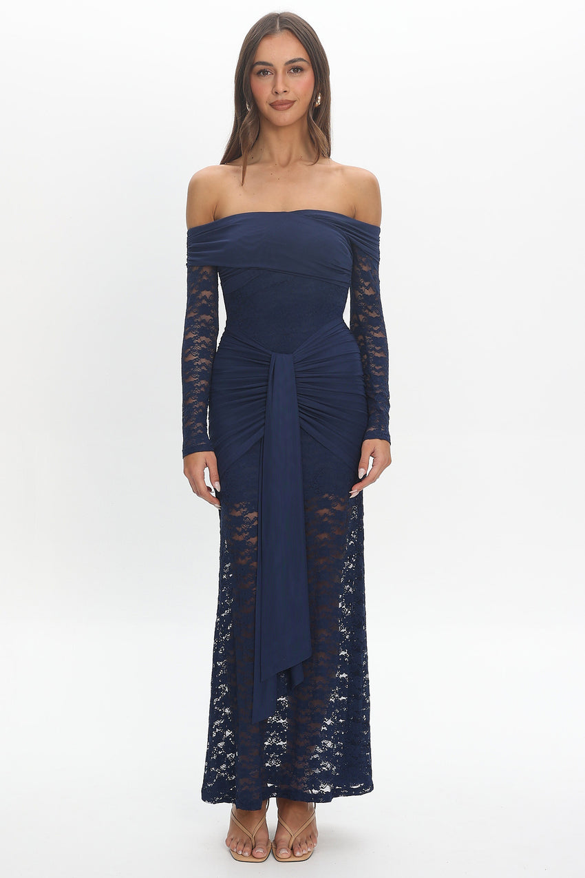 Luli Off-Shoulder Sash Maxi Dress Navy