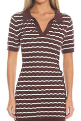 Courtside Stripe Cutout Polo Dress Chocolate