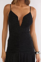 Orizel Pintuck Drop Waist Maxi Dress Sparkle Black