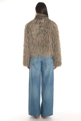 Wild Rumour Faux Fur Cropped Jacket Olive