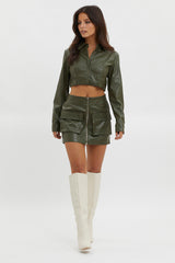 Fallen Angel Faux Leather Crop Top Olive