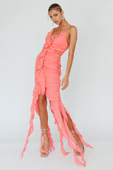 Get Obsessed Ruffle Trim Mini Dress Guava