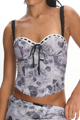 Julissa Ribbon Trim Top Floral Ink