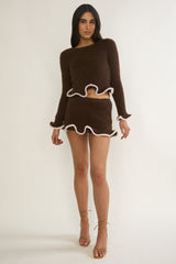 Pailin Lettuce Edge Knit Skort Brown