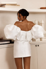 Dream Time Puffed Neckline Mini Dress Off White