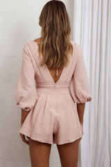Lotus Sun Balloon Sleeve Romper Blush