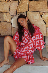 Daytona Beach Button-Up Romper Print Pink