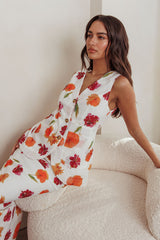 Philomena Button Front Pocket Vest Top Floral Orange Multi
