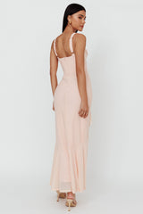 Hollianna Ruffle Trim Split Maxi Dress Champagne
