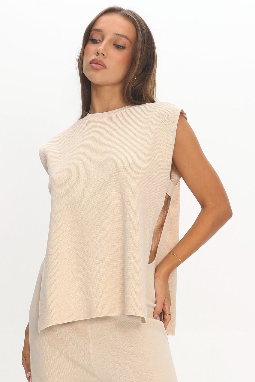 Homebody Side Slit Ribbed Knit Top Oat